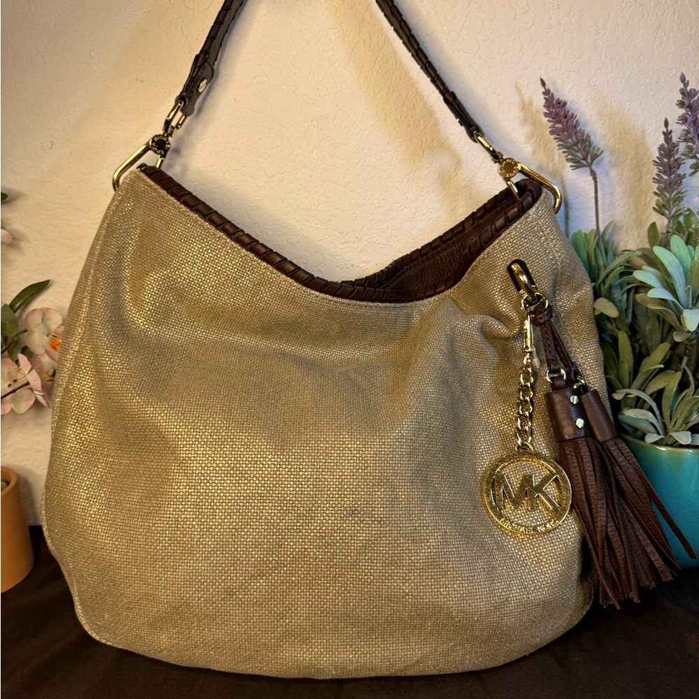 NEW Michael Kors Metallic Gold and Dark Brown Hobo Bag
